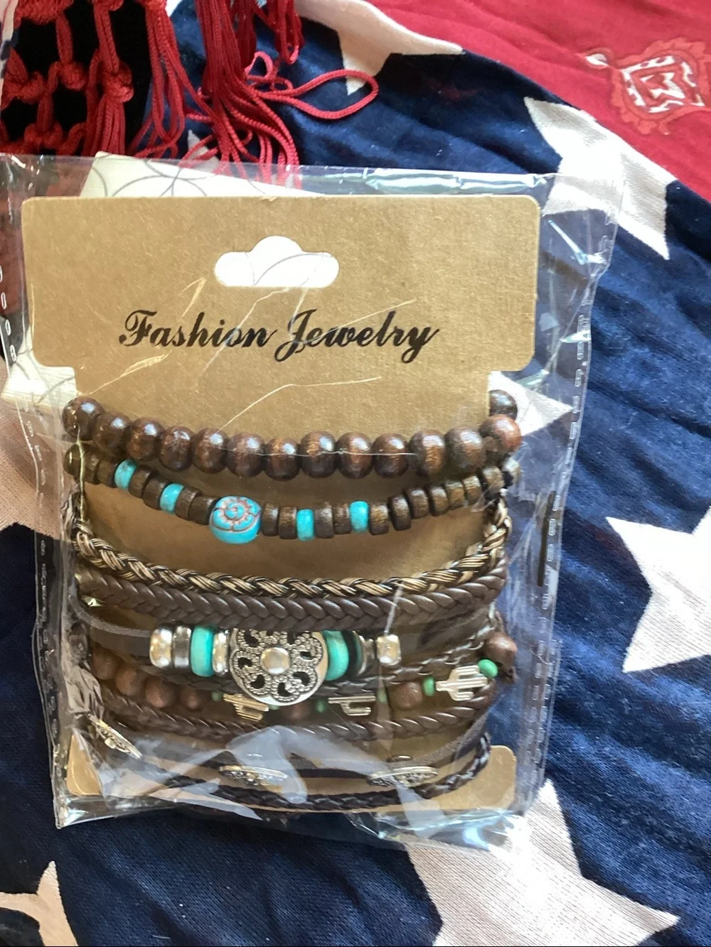 Fashion Jewelry Brown and Turquoise Layered Unisex Bracelet Set of 10